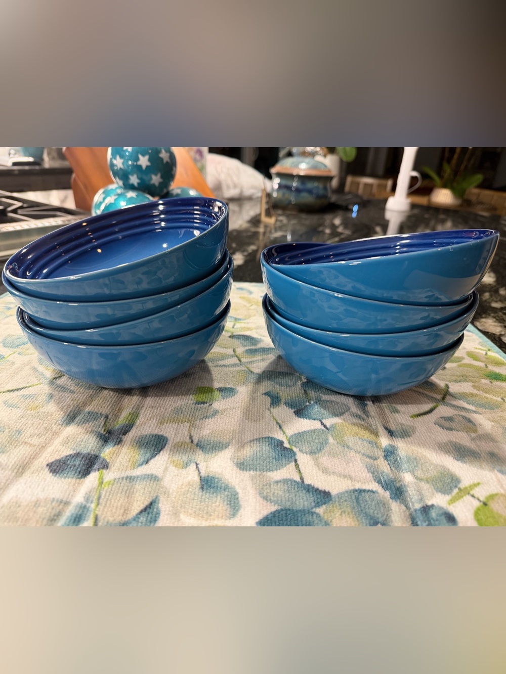NEW Le Creuset 16cm Cereal Bowls – Azure Blue – Set of 8 Stoneware Tableware